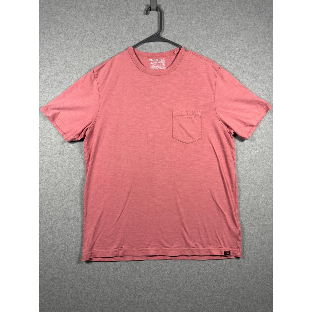 Faherty Sunwashed Organic Cotton Pocket Tee Shirt Large Pink Coral Short Sleeve